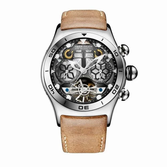 men watch p12 Мужские автоматические механические часы Reef Tiger gold, роскошные модные водонепроницаемые спортивные наручные часы RGA703 - Цвет: men watch p12
