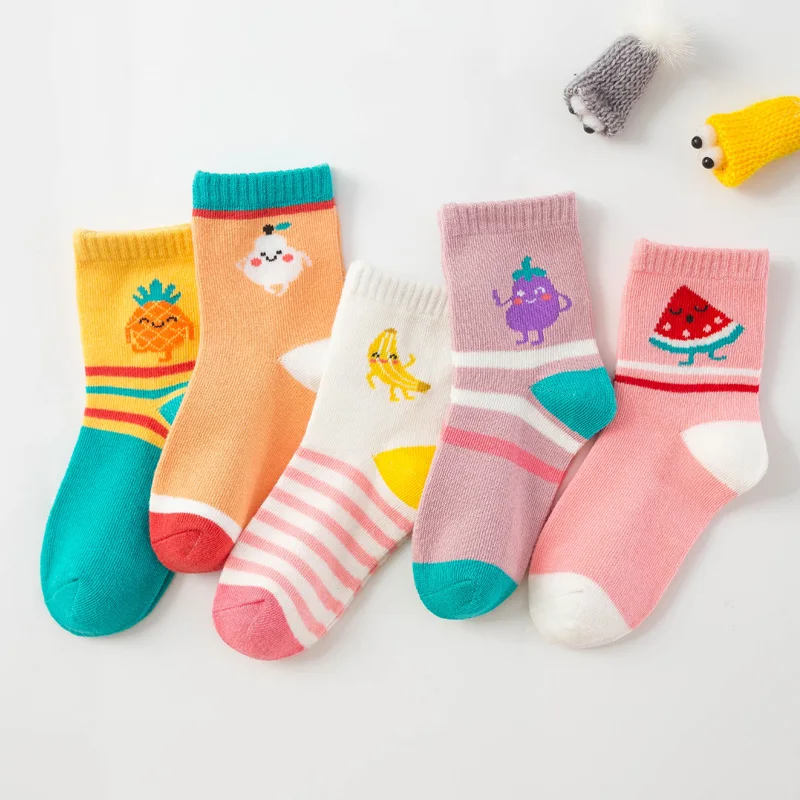 5 пар, Новые жаккардовые теплые хлопковые мягкие носки высокого качества с радужными фруктами для новорожденных мальчиков детские носки для маленьких девочек Miaoyoutong - Цвет: 0019-shui