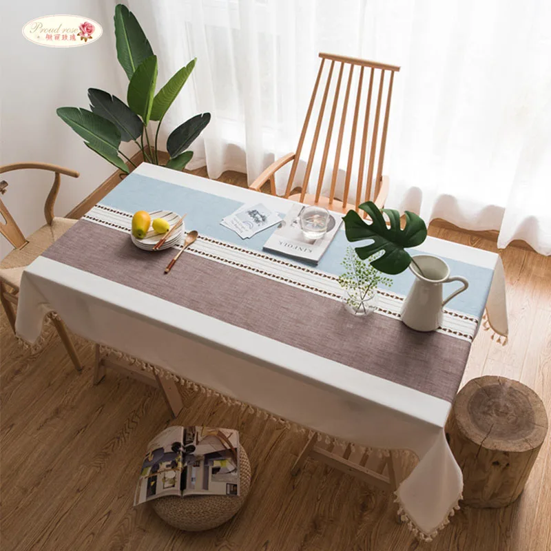 

Proud Rose Linen Tablecloth Tassel Waterproof Oilproof Thick Rectangular Wedding Dining Table Cover Tea Table Cloth