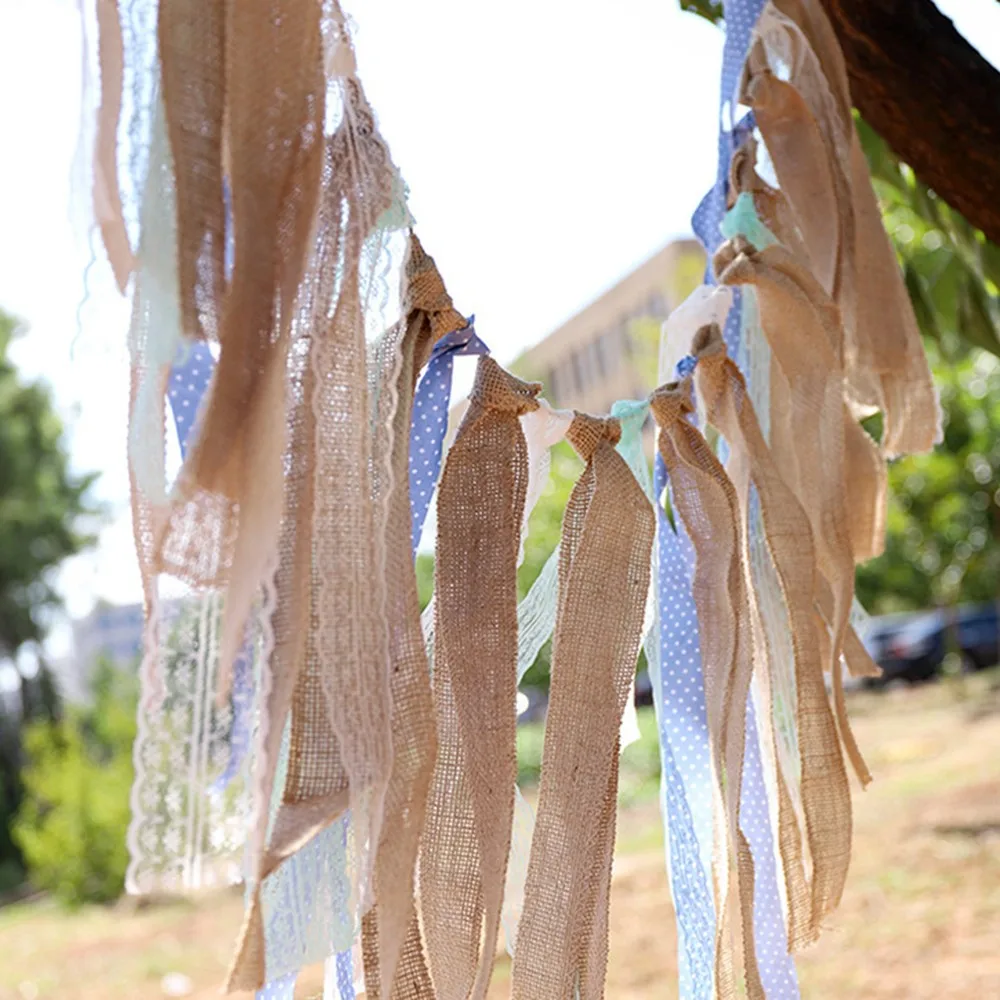 Винтажный шикарный льняной кружевной бандаж флаги вымпел вечерние баннеры ткани для вечерние Свадебная Декоративная гирлянда 1 комплект
