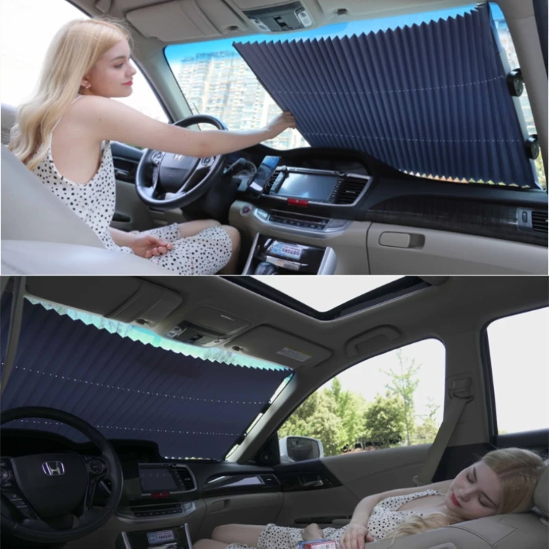 

Automatic Car Windshield Sunshade Cover Retractable Sun Shade Block SUV Truck Car UV Protection Curtain Front Rear Sun Visor