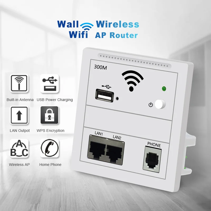 300 Мбит/с Wi Fi розетка USB зарядка настенная беспроводная AP роутер для