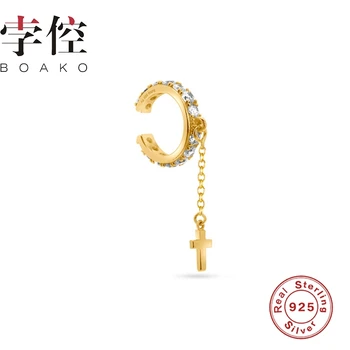

BOAKO Cross Pendant Earring For Women 925 Silver Earrings Trendy 2020 Korean Clip Earring Silver Jewelry Aros Pendientes Brincos