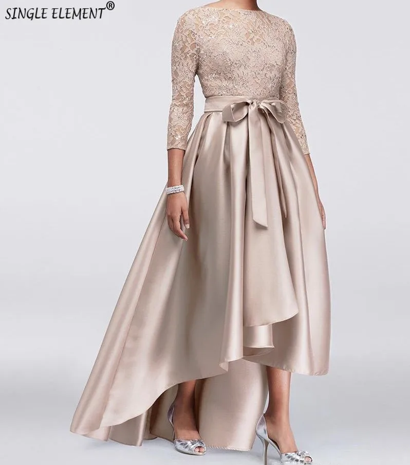 

SINGLE ELEMENT Satin Champagne High Low Plus Size Evening Wedding Party Guest Gown Mother Of The Bride Dresses