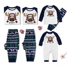 Рождественский семейный хлопковый пижамный комплект, одежда для детей Рождественский костюм для родителей и ребенка домашняя хлопковая мягкая пижама из 2 предметов с принтом