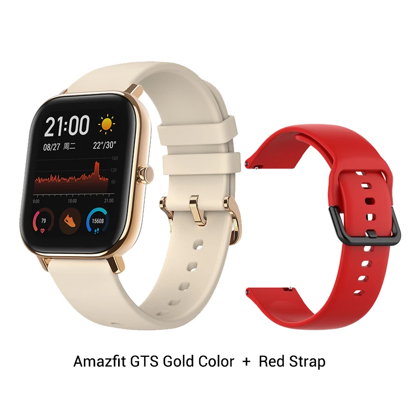 Gold n Red Strap Amazfit GTS глобальная версия Смарт спортивные часы gps 5ATM водонепроницаемые 1,65 “AMOLED дисплей Editable Widgets 14 дней Срок службы батареи часы - Цвет: Gold n Red Strap