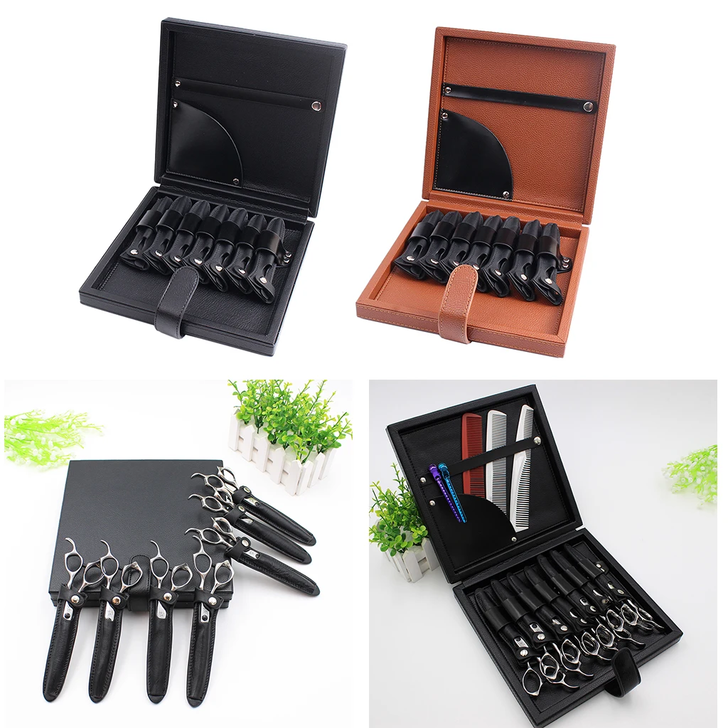 

Premium Leather Storage Case for 7pcs Hair Styling Cutting Scissors Hairdressing Shears Comb Clips Organizer Box Tray