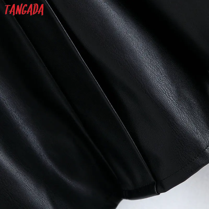 Tangada Женские рубашки из искусственной кожи черные оборки новое поступление с длинным рукавом винтажные женские короткие блузки Топы BE95