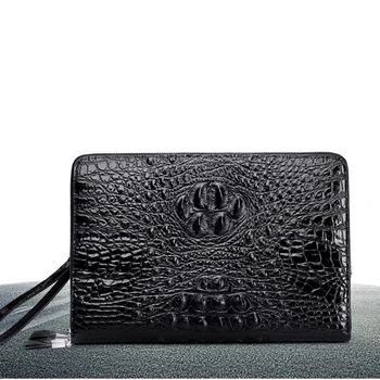 

Retro men's handbag leisure men's Split leather handbag crocodile pattern large capacity multi-layer men clutch bag envelope bag