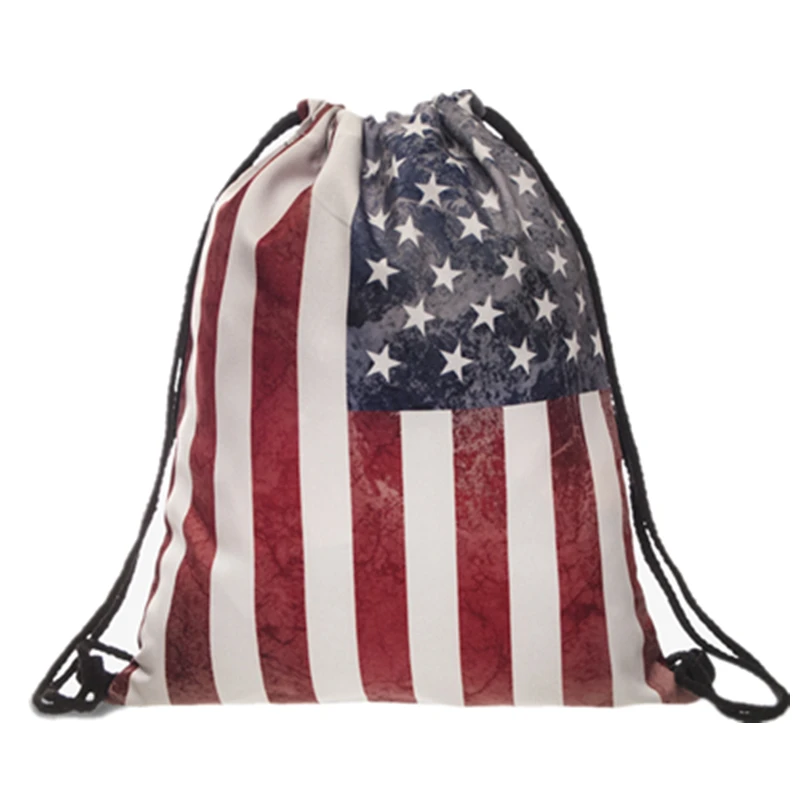New 3D Printed Drawstring Bag USA Flag Fashion Mochila Cuerda Out Door Drawstring Backpack Women Men Modis String Bag Girl