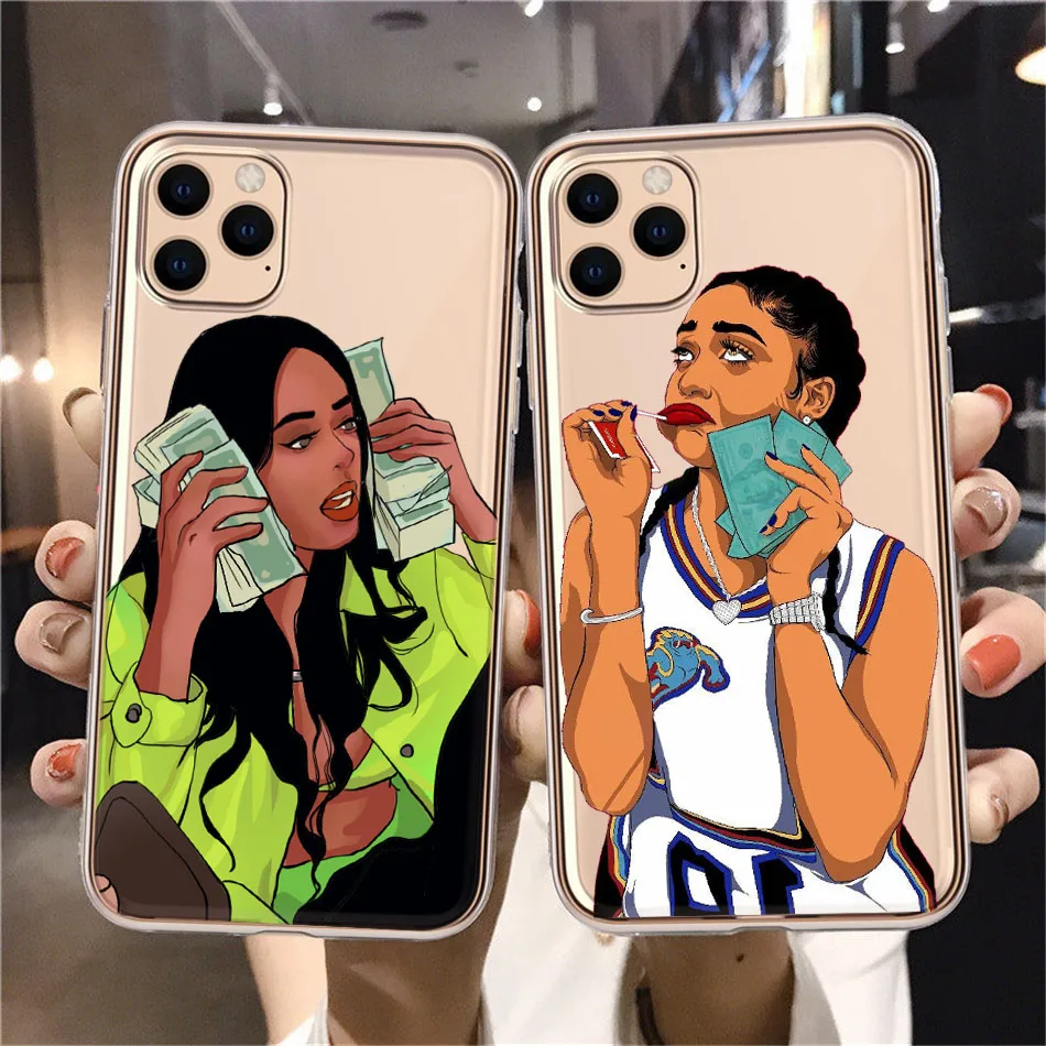 Черный женский чехол для iPhone 12 11Pro MAX SE2020 5 6 7 8Plus XS XR X Make Money Cash Girl Melanin Poppin Case |