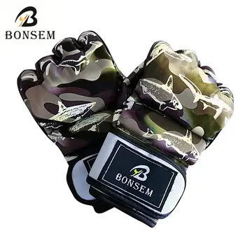 

1 Pair Camouflage MMA Boxing Gloves Soft PU Half Finger Design Grappling Punching Bag Training Gloves for Adult