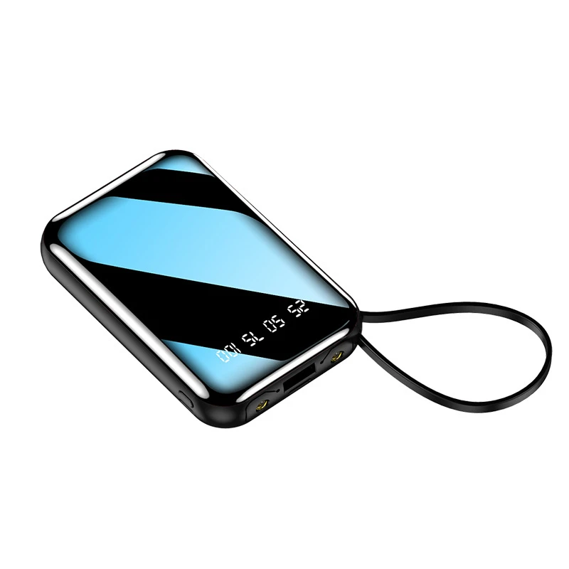 20000mAh Mini Power Bank with 4 Cable Portable Charger Full Mirror Screen Powerbank LED Display External Battery Pack Power Bank small power bank Power Bank