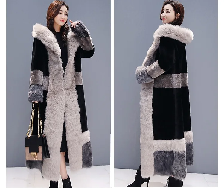 UHYTGF качество плюс бархат зимнее меховое пальто женский корейский Свободный 3XL размера плюс куртка черный толстый теплый повседневный длинный мех пальто s1017