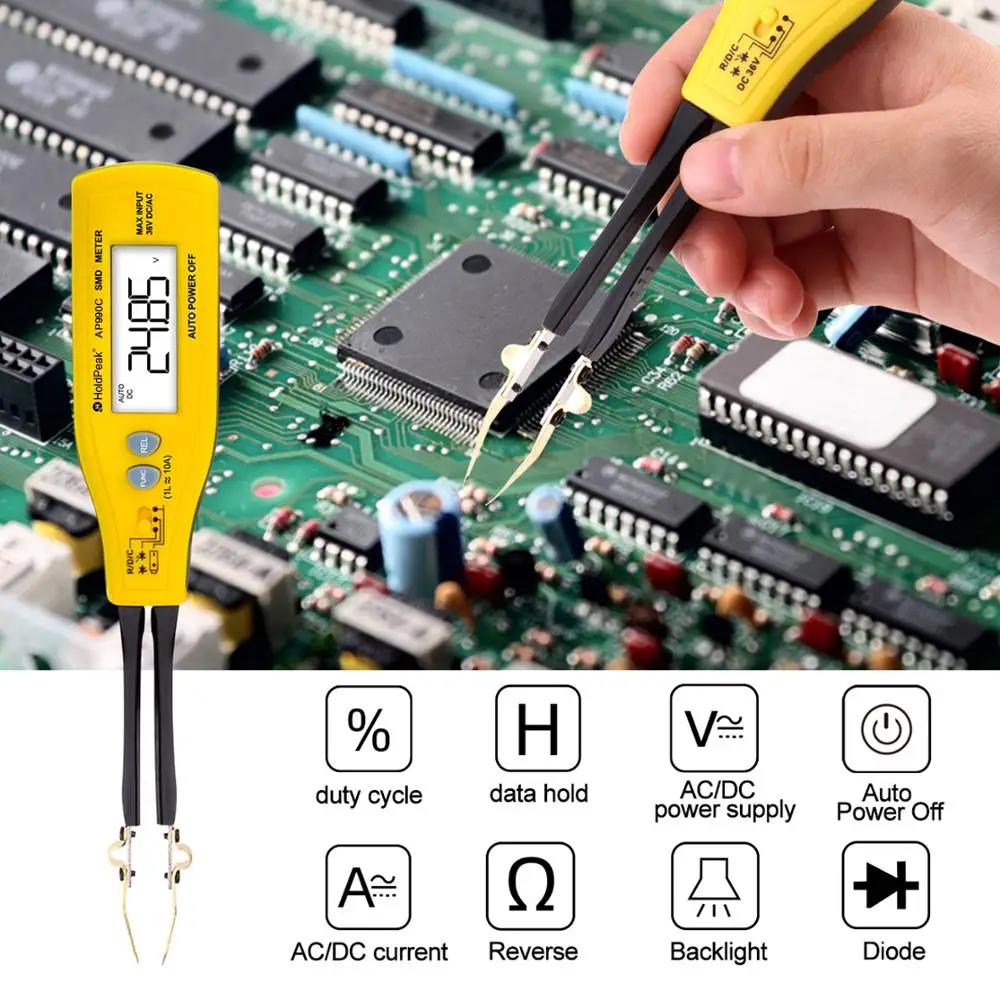 HoldPeak-SMD Multimeter HP-990C Auto Range Resistance Capacitance Diode LED Zener DCV Continuity Battery Tester Meter