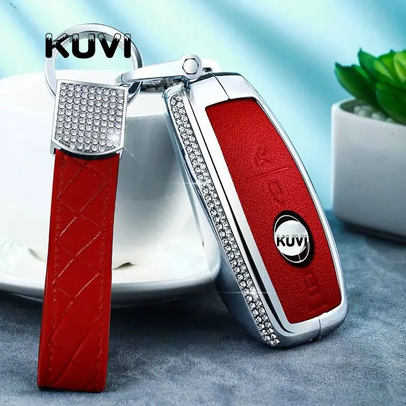 Алмазный Кожаный чехол для автомобильных ключей, чехол для ключей, подходит для Mercedes Benz C E S Class W213 W205 W222, аксессуары для стайлинга автомобилей - Название цвета: red with keychain