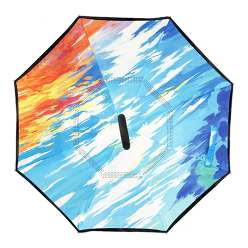 Двухслойный обратный зонтик от дождя для женщин с длинной ручкой для женщин и мужчин, самостоящий зонтик, перевернутый ветрозащитный женский зонтик - Цвет: 804