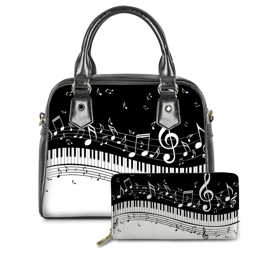 

WHEREISART 2020 Luxury Handbags Women Bags Designer Music Note Piano Keys Print PU Shoulder Bags Purse 2Set/Pcs Bolsa Feminina