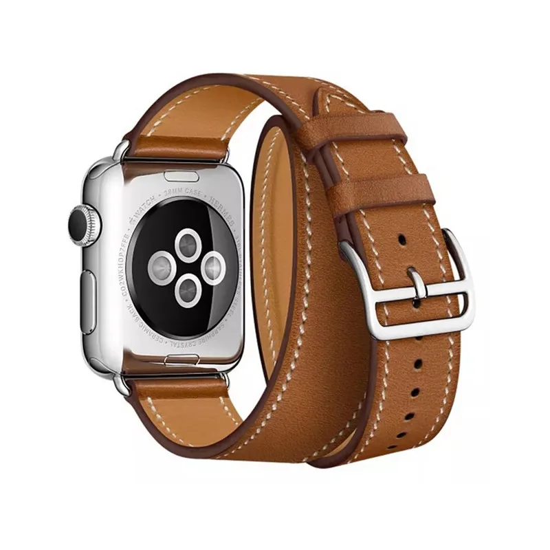 Подолом логотип Swift кожаный двойной один за туром ремешок для наручных часов Apple Watch Series 5 4 3 2 1 44/40 мм 42 38 мм и нержавеющая сталь металлический корпус для наручных часов iWatch, браслет - Цвет ремешка: Brown