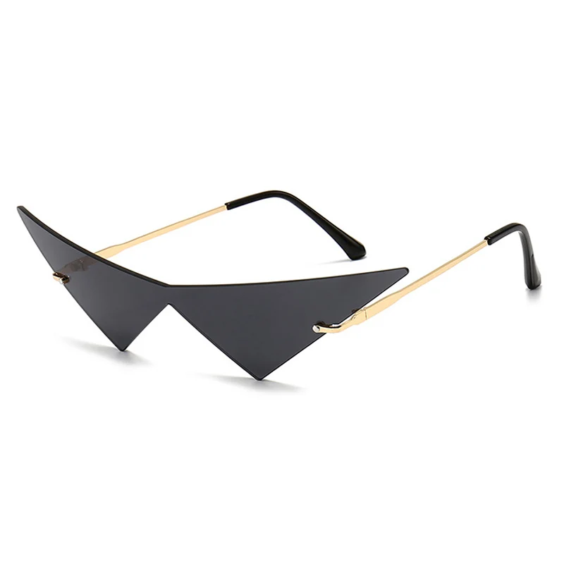 SO&EI Oversized Triangle One Piece Women Sunglasses Vintage Rimless Clear Ocean Lens Eyewear Fashion Men Cat Eye Sun Glasses women's sunglasses Sunglasses