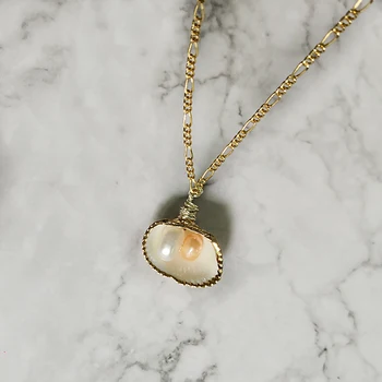 

BU-52 Natural Freshwater Pearl Necklace Boho Sea Shell Necklace Chic Real Shells Jewelry Summer Beach Necklaces Hot