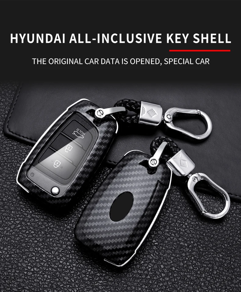 Carbon Fiber Car Smart Key Cover Case Fob For Hyundai Elantra Solaris i35 i40 Sonata Santa Fe Verna Tucson Genesis Accessories - H58fd8494db2f4bd39511edec8f856c399