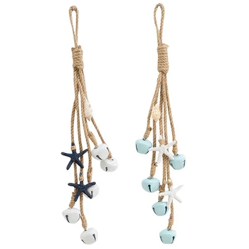 

2PCS Mediterranean Hemp Rope Bell Starfish String Creative Hanging String Retro Old-Fashioned Marine Jewelry Pendant