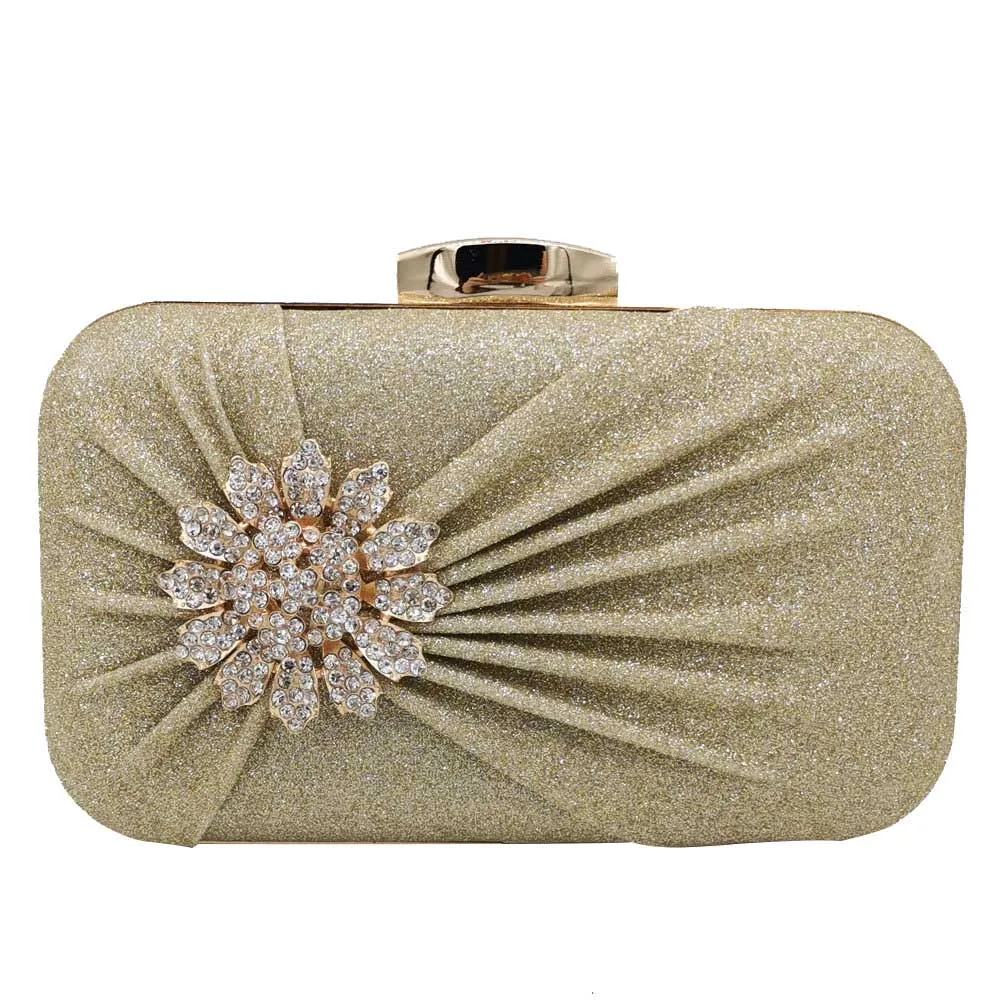 Gold Clutch Bag Бутик De FGG элегантные женские золотые блестящие вечерние сумки со стразами с цветочной аппликацией Свадебные клатчи ручной работы свадебные вечерние кошельки - Цвет: Gold Clutch Bag