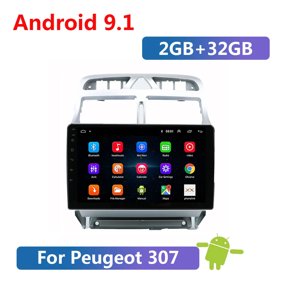 Автомагнитола 2 Din 9 дюймов Android 1 мультимедийный плеер с GPS навигацией для Peugeot 307
