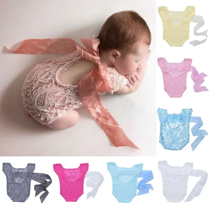 

Newborn Baby Girl Lace Silk Bow Back Romper Jumpsuit Photography Prop Outfit New