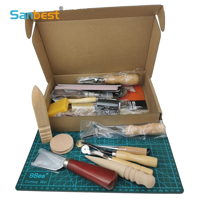 Sanbest Professional Leather Craft Tools Kit Hand Sewing Stitching Punch Carving Work Saddle Groover Set Accessories DIY AT00004 6