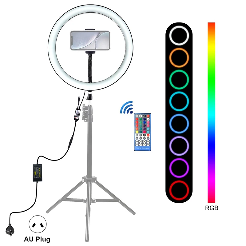 12 дюймов RGB светодиодный светильник-кольцо с регулируемой яркостью, видео светильник s с держателем для телефона, кольцевая лампа для фотостудии, для макияжа, прямая трансляция - Цвет: AU Plug