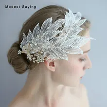 Фея блестки кружева свадебные головные уборы Формальные женские цвета слоновой кости Кристалл волос Цветы Свадебные аксессуары головной убор dekoracje weselne