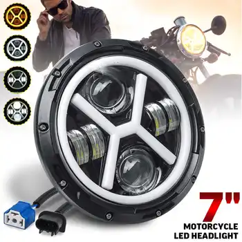 

7" Led Motorcycle Car Headlight Hi/Low Beam DRL Halo Angle Eyes Headlamp Turn Signal Light For Jeep Wrangler Yamaha Land Rover