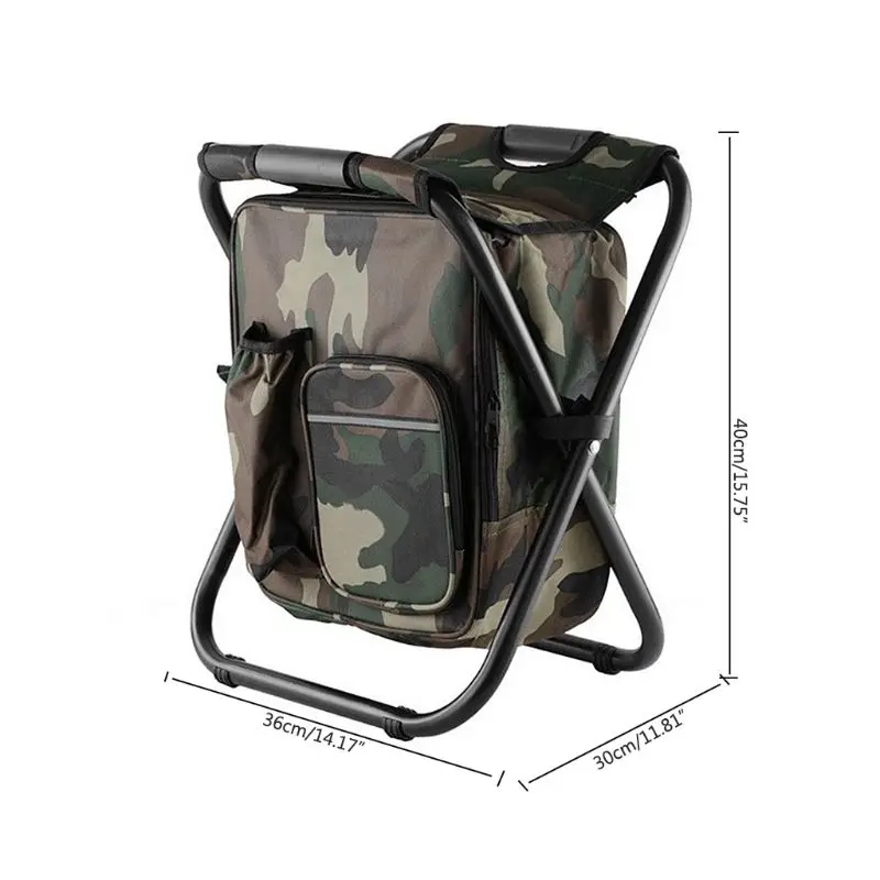Folding Camping Chair Stool Backpack with Cooler Insulated Picnic Bag Hiking Camouflage Seat Table Bag Camping Gear for Outdoor