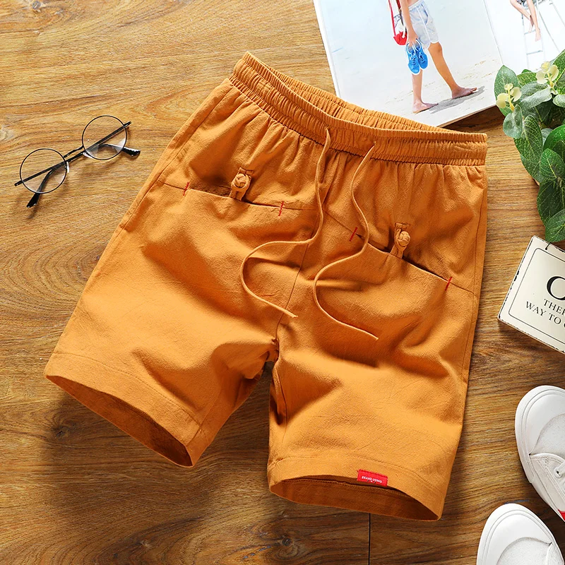 Cheap 2019 Sinicism Summer casual Shorts Men Linen Cotton solid loose man Drawstring soft Comfortable Flax shorts plus size S-5XL