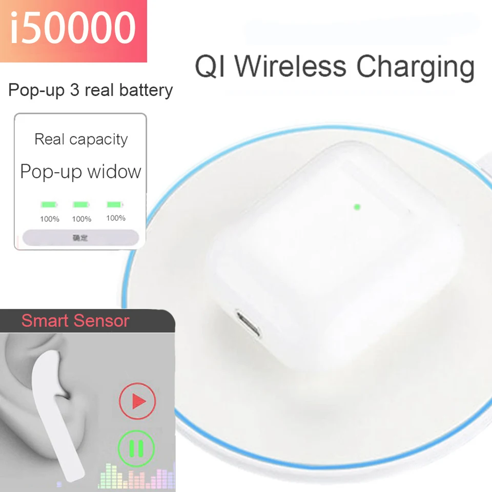 i50000 tws 1:1 support in ear smart sensor Wireless Earphone Super Bass pk i12 i80 i200 i5000 i9000 i30000 tws For iPhone11