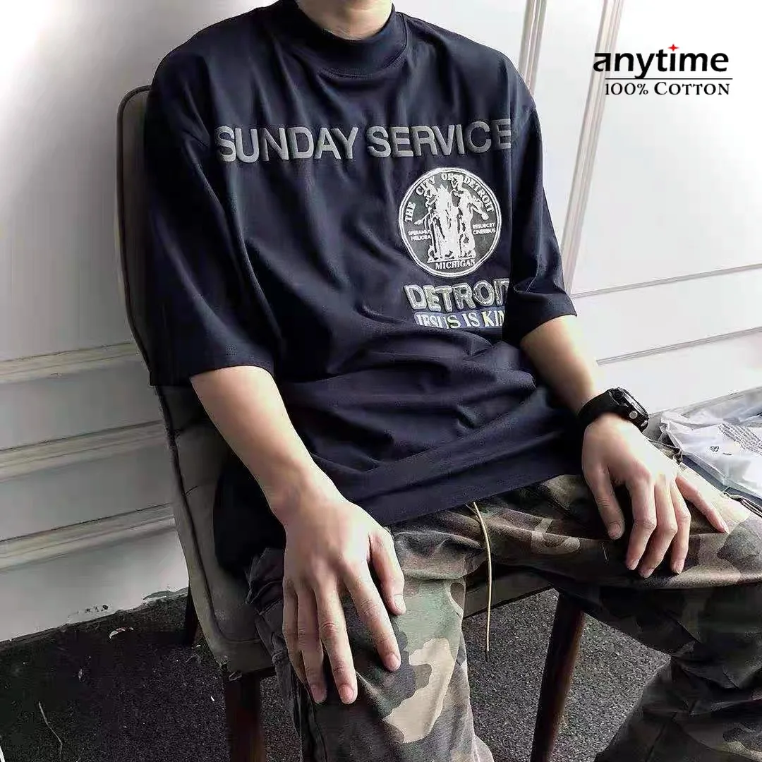 Sunday Service Print Graphic T-shirt Men Women Oversized Cotton t shirts Kanye Vintage HipHop Popular Top Street Best Seller | Мужская