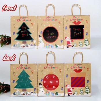 

12Pcs Multifuntion Christmas Paper Bag Festival Gift Bags with Handles Christmas Party Supplies DIY Scratch Graffiti HYD