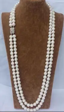 NECKLACE+19" CHARMING NATURAL 2 ROW 9-10MM WHITE+ AKOYA SOUTH SEA PEARL NECKLACE 24"