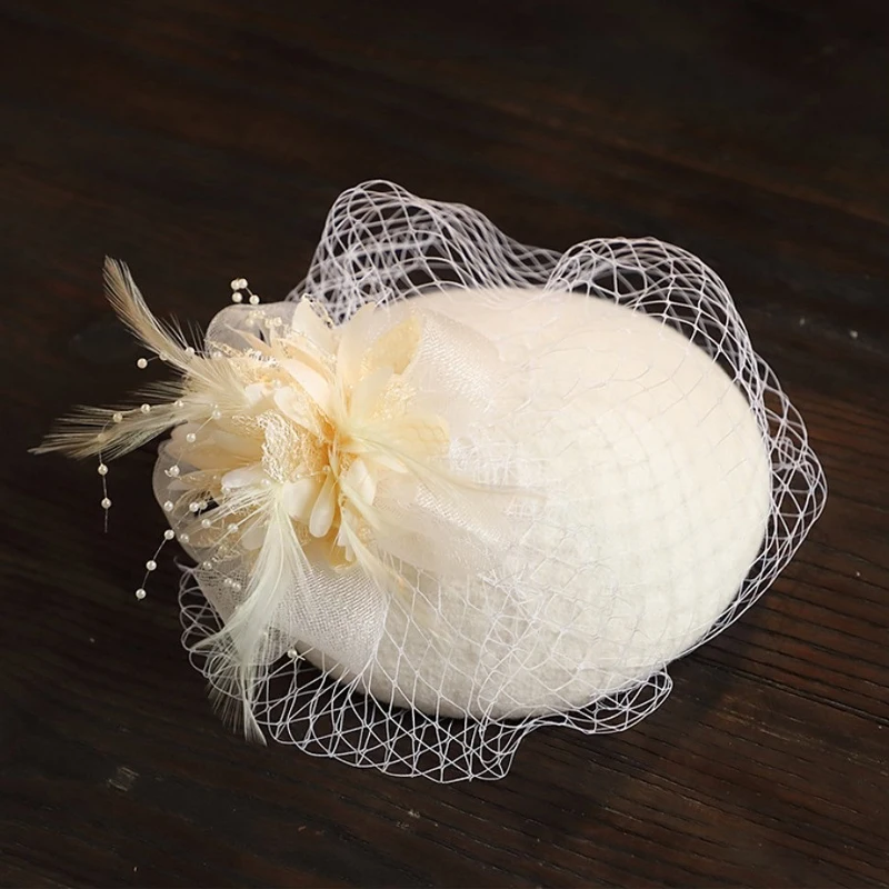 Romantic Women Bridal Hats and Fascinators Pearl Beaded Wedding Hat Black Bridal Party Gifts Veil Hair With Comb