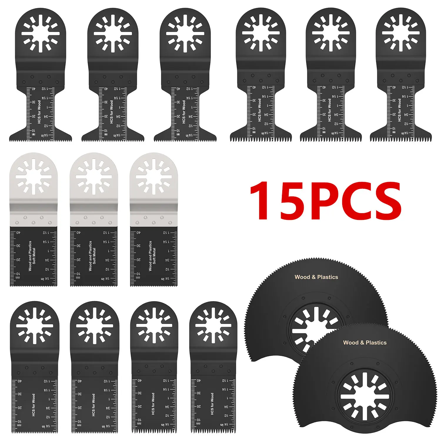 

15pcs Multi-Function Bi-Metal Oscillating Saw Blade Multi Tool Wood Cutting Saw Blade for Fein Multimaster Dewalt Makita Bosch
