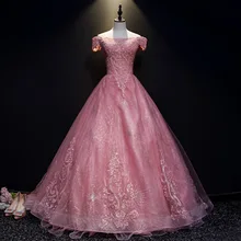 ANGELSBRIDEP румяно-Розовое Бальное платье Бальные платья с открытыми плечами из бисера на шнуровке сзади пышное платье длинный Тюль сладкий 16 платье