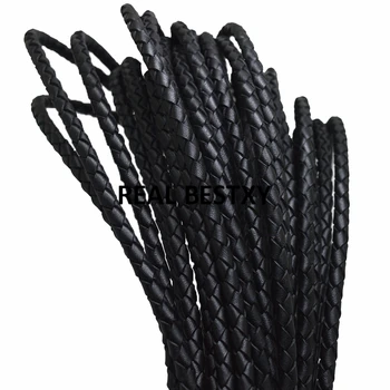 

5m/lot approx: 5mm black Round Braided Genuine Leather Cord Cow Leather Cords String Rope Bracelet Findings DIY Jewelry leather
