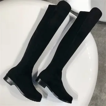 

High Luxury Designer Women's Boots Over-the-knee Women's Boots Flock Hoof Heels Fashion Ladies Shoes Leather Women's Shoes