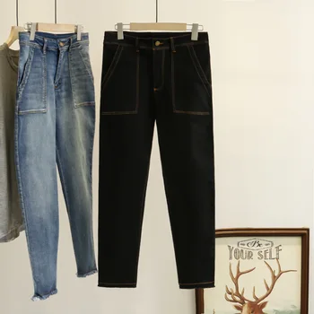 

Plus fertilizer XL women's fat woman fashion Korean version of the micro fat mm spring and summer high elastic nine points jeans