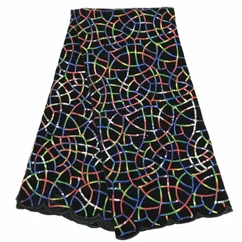

New Black Gold Line African Sequins Fabrics Velvet Lace High Quality Sequence Fabric Nigerian African Lace for Bridal Materials