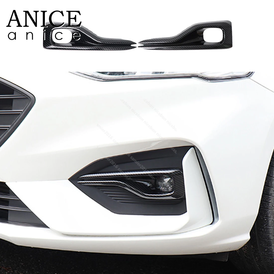

2pc Carbon fiber color ABS Front Fog Light Head Stripe Moulding Cover fit For Ford Focus 2019