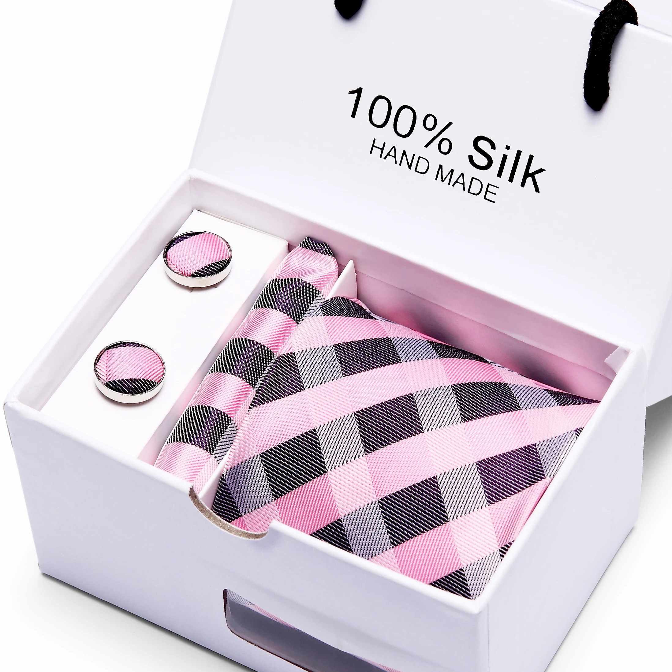 

Gift Box 100% Silk Paisley Men's Tie Set 7.5 cm Ties Handkerchief Cufflinks Sets For Man Blue Stripe Necktie for Men Wedding