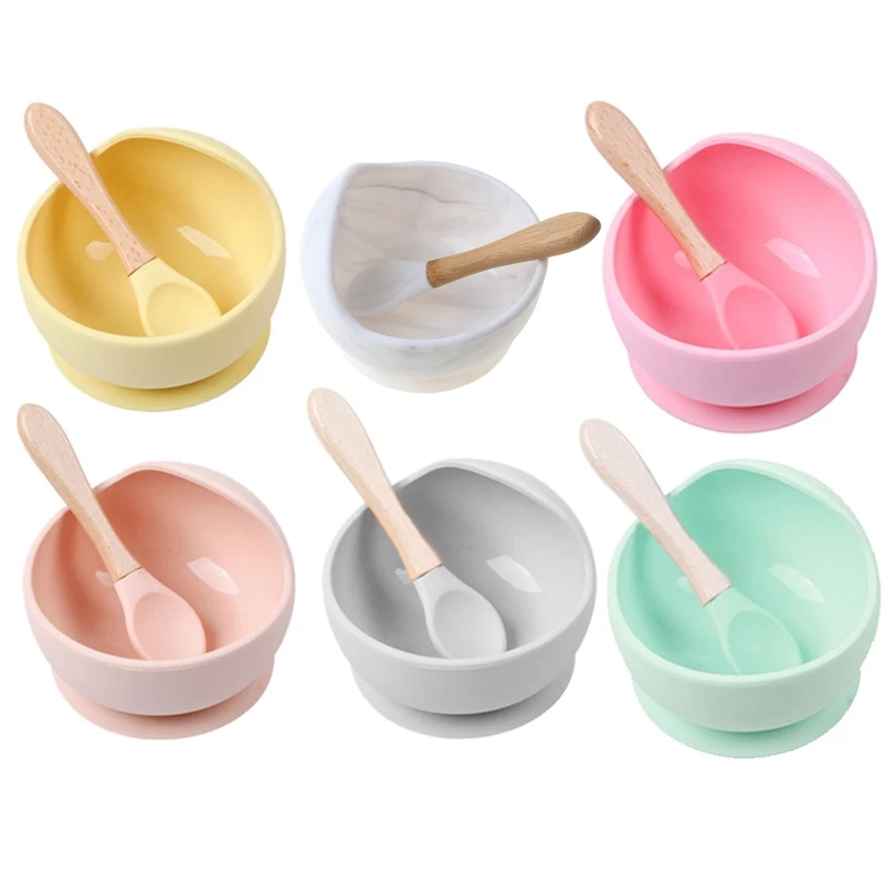 

Baby Silicone Suction Cup Bowl Spoon Set Non-Slip Learning Feeding Dinnerware L4MC